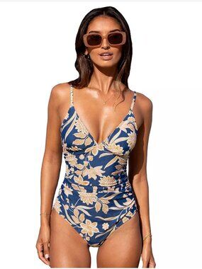 🏖️ CUPSHE Paisley V-Neck One Piece Swimsuit Size Large L Tummy Control